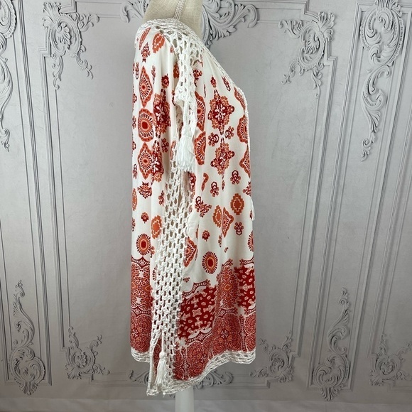 Swimsuit Coverup Top Damask Print Tassel Lace Up Crochet Batwing Plus size - Picture 6 of 12